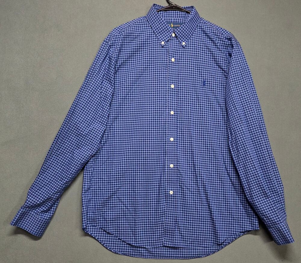 Polo Ralph Lauren Easy Care Button Up Shirt Blue Plaid Mens Large